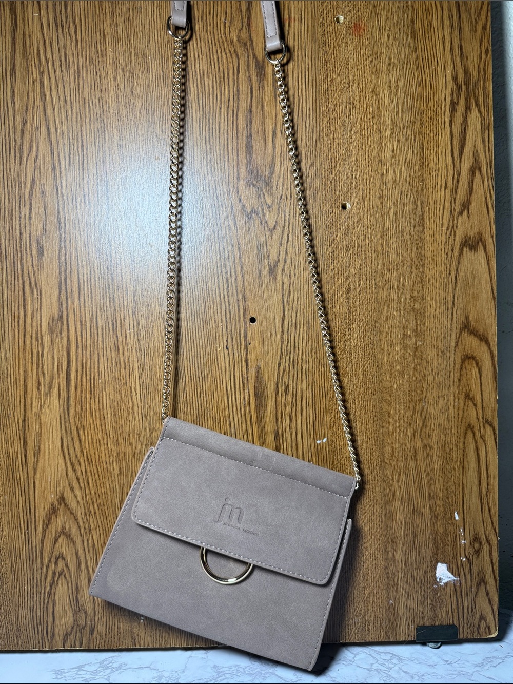 Jennifer Moore Taupe Crossbody with Gold Ring